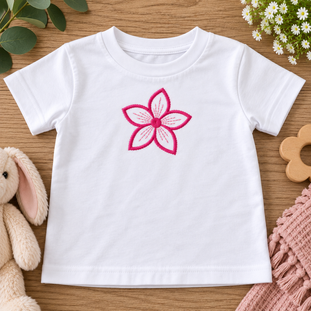 Pink Floral Baby Bodysuit | Embroidered Flower Onesie