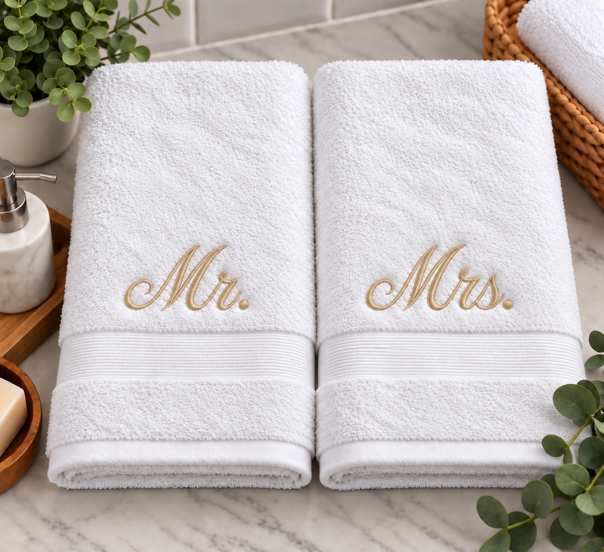 Mr and Mrs Embroidered Towel Set
