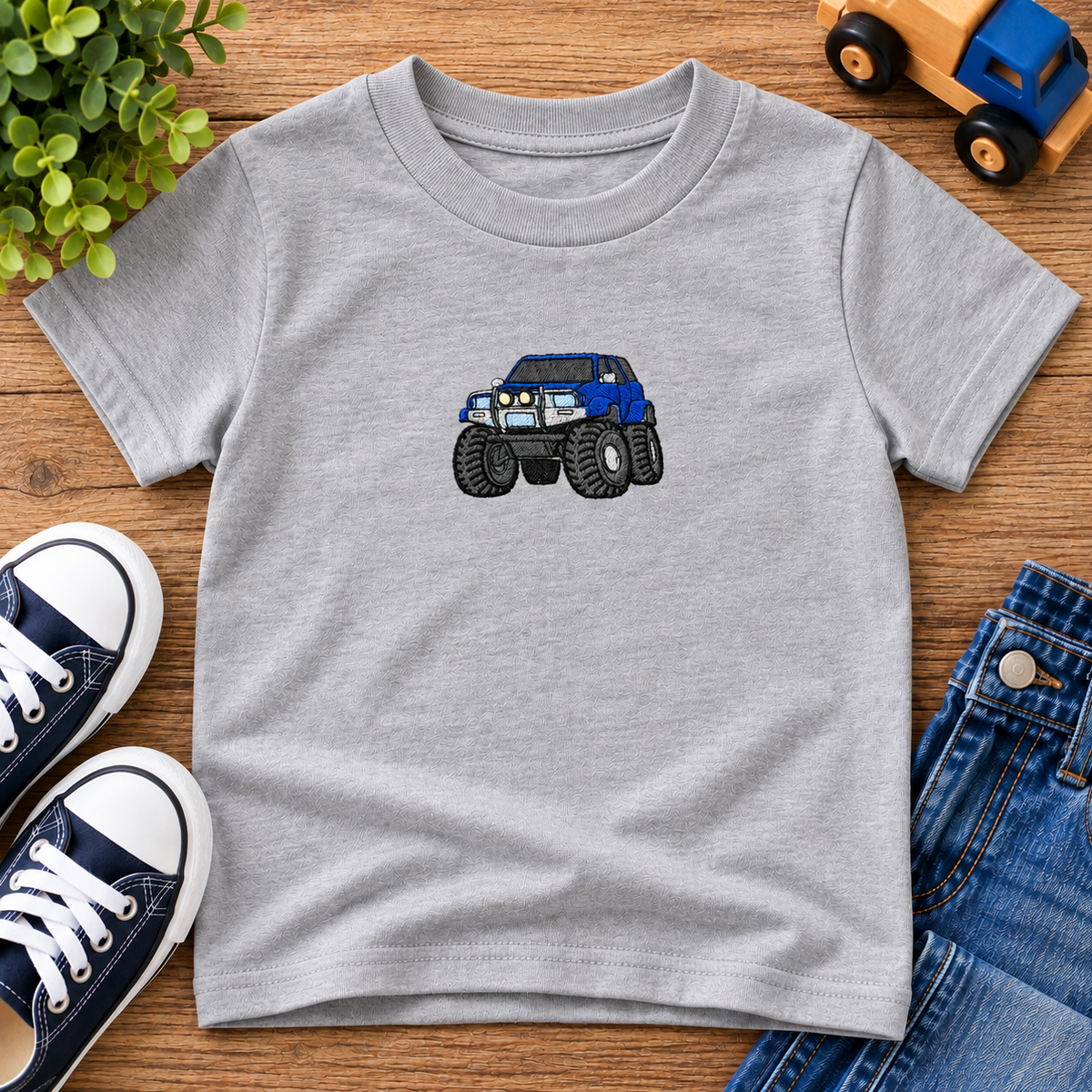 Kids Embroidered Monster Truck T-Shirt