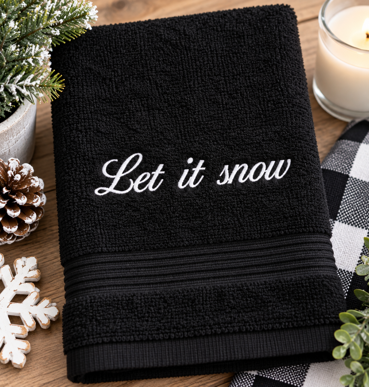 Let It Snow Embroidered Towel Set | Christmas Hand Towels