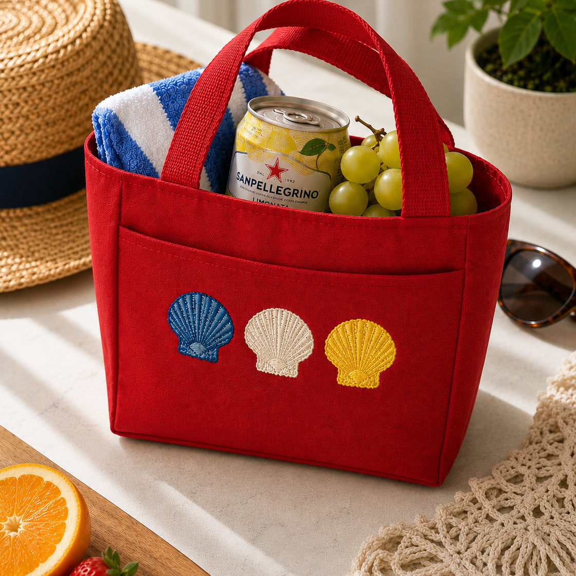 Seashell Embroidered Beach Cooler Bag