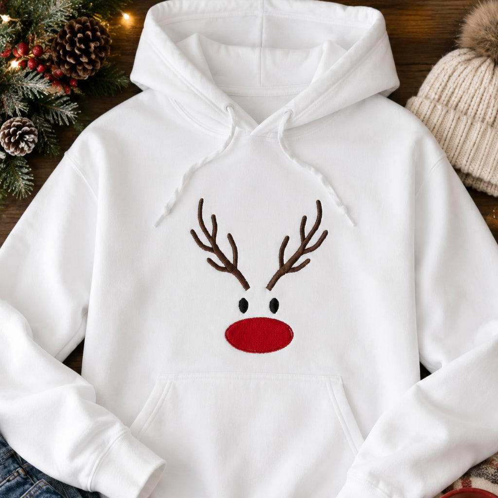 Embroidered Reindeer Hoodie, Christmas Top